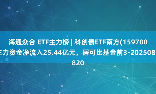 海通众合 ETF主力榜 | 科创债ETF南方(159700)主力资金净流入25.44亿元，居可比基金前3-20250820